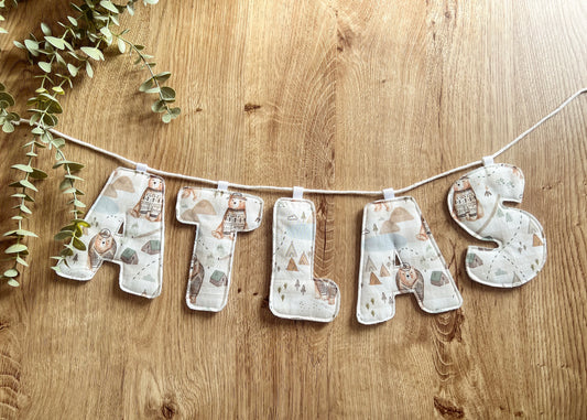 Camping Bear Print Handmade Letter Bunting (PRICE PER LETTER)